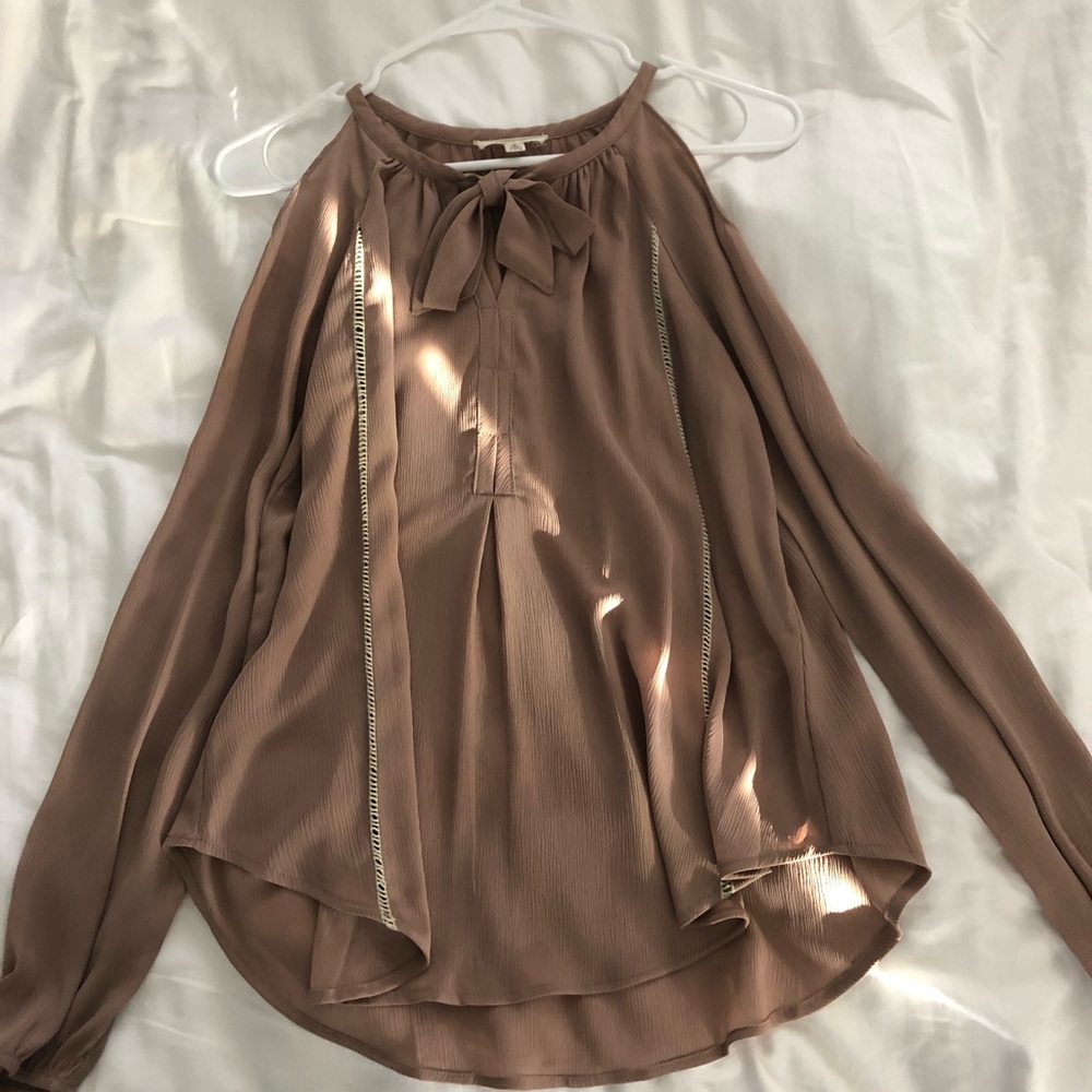 Brown tie neck blouse
